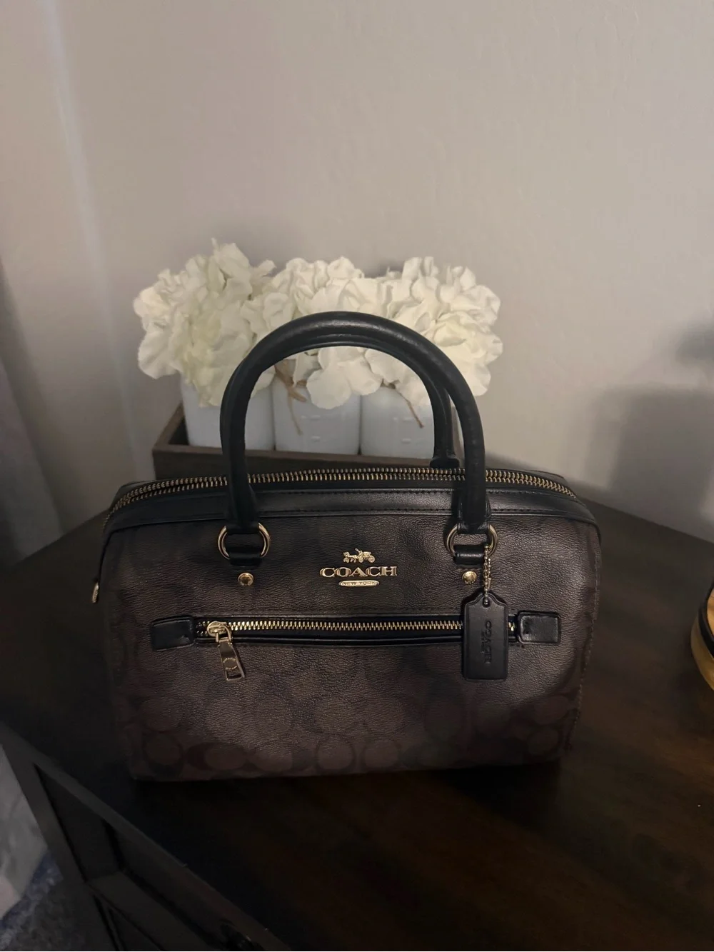 Coach Brown Signature Canvas Satchel with Gold Hardware